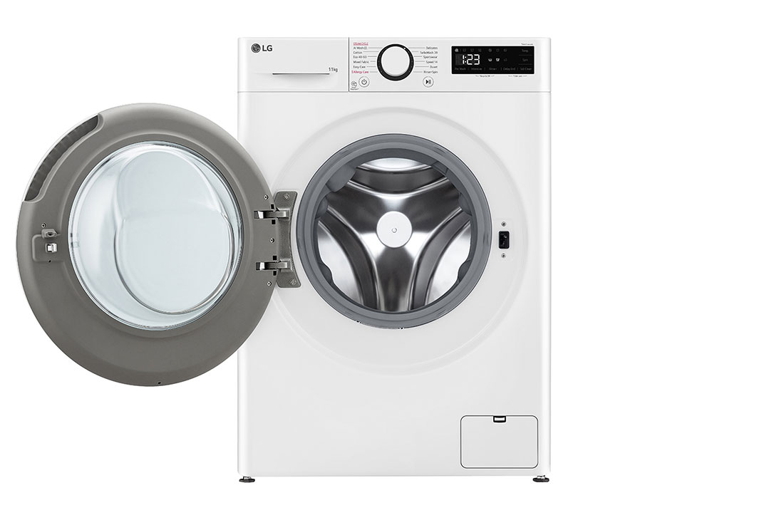 LG veļas mašīna 11kg | AIDD | R5 sērija A–10% | Dziļums 56.5 cm I Balta | Turbowash360 | Steam | F4WR511S0W, Front view with door open, F4WR511S0W, thumbnail 2