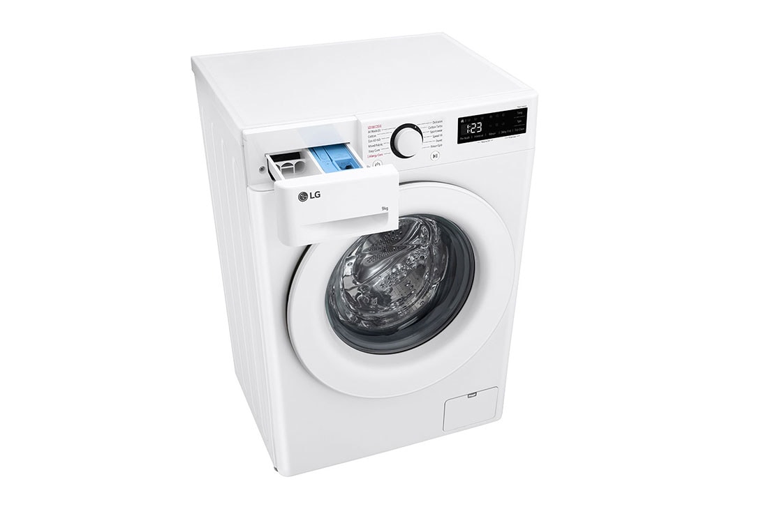 LG veļas mašīna 9kg | Dziļums 475mm | A-10% | R5 sērija | Balta | AI DD™ | Steam™ | Inverter Direct Drive™, Top perspective drawer open view, F2WR509SWW, thumbnail 9