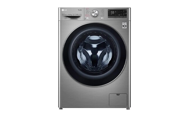 Front view of a F4V710STSA LG washing machine in graphite.