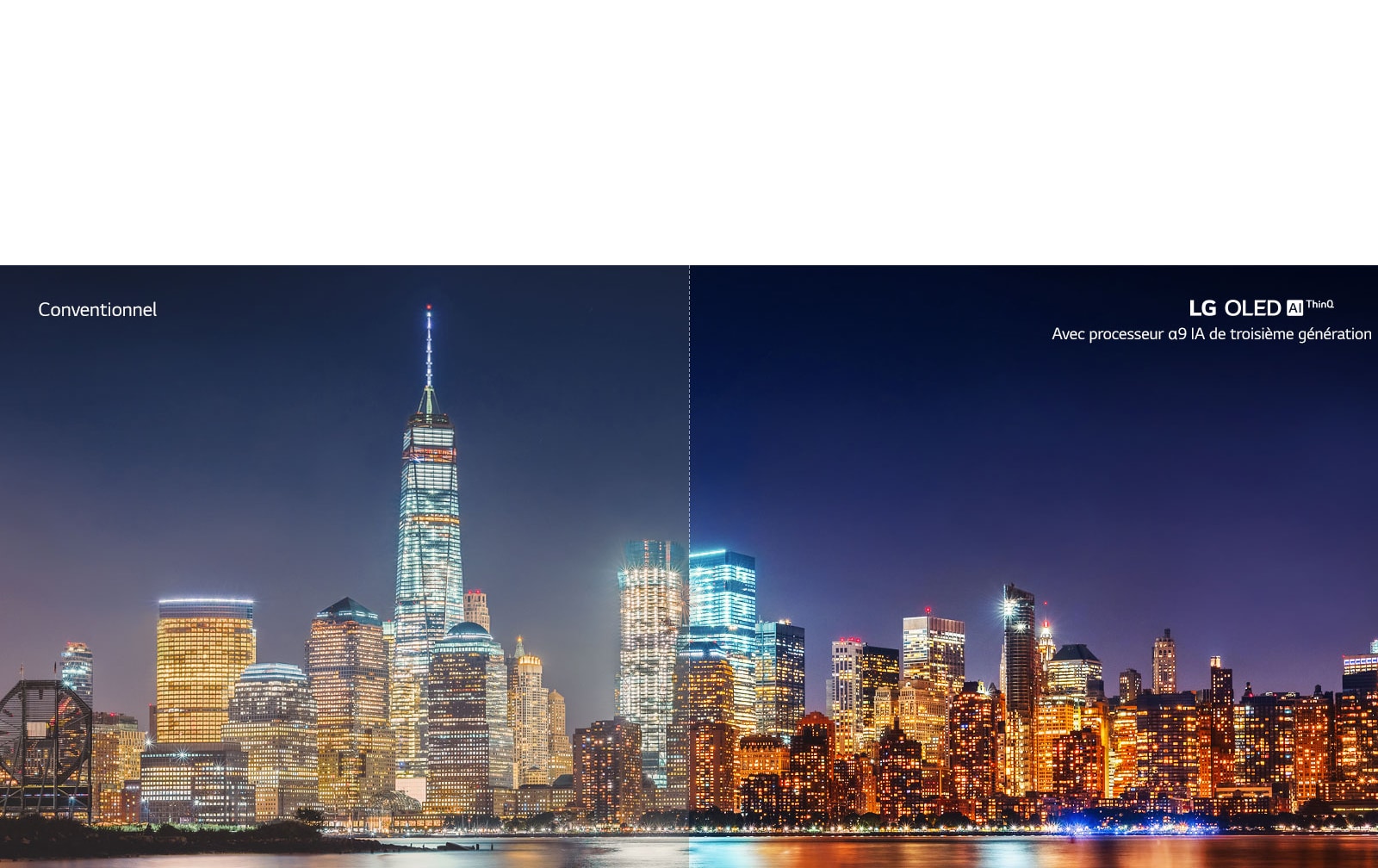 Slider comparison of picture quality of a nighttime cityscape 