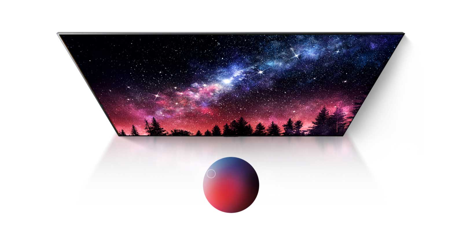 Una pantalla de televisión que muestra la Vía Láctea, el cielo azul y una explosión de polvo de colores con gran calidad (reproducir el vídeo)
