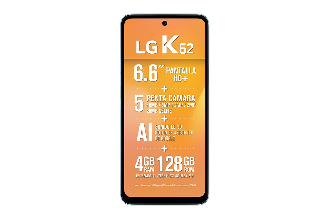 LG K62, vista frontal, LMK525HM