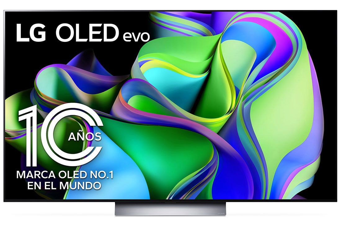 LG Pantalla LG OLED evo 65'' C3 4K SMART TV con ThinQ AI, Vista frontal con LG OLED y Emblema 10 Años Marca OLED No.1 en el Mundo en la pantalla, así como la barra de sonido., OLED65C3PSA