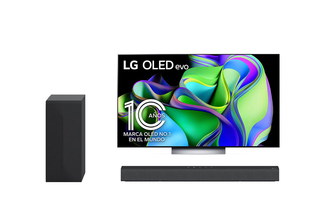 LG Pantalla LG OLED evo 65'' C3 4K SMART TV con ThinQ AI + LG Sound Bar S40Q, Vista frontal con LG OLED y Emblema 10 Años Marca OLED No.1 en el Mundo en la pantalla, así como la barra de sonido + vista frontal con woofer, OLED65C3PSA.S40Q, thumbnail 0