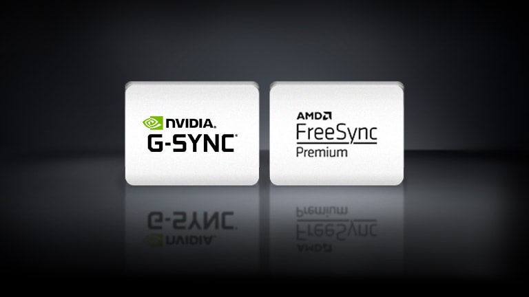 The NVIDIA G-SYNC logo, the AMD FreeSync logo, and the XBOX SEREIS X logo are arranged horizontally in the black background.