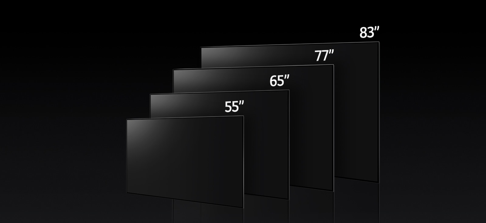 An image comparing LG OLED C3's varying sizes, showing 42", 48", 55", 65", 77", and 83".