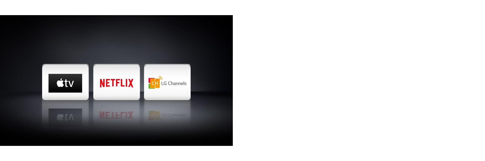 Trois logos d'applications affichés de gauche à droite: Apple TV, Netflix et LG Channels.