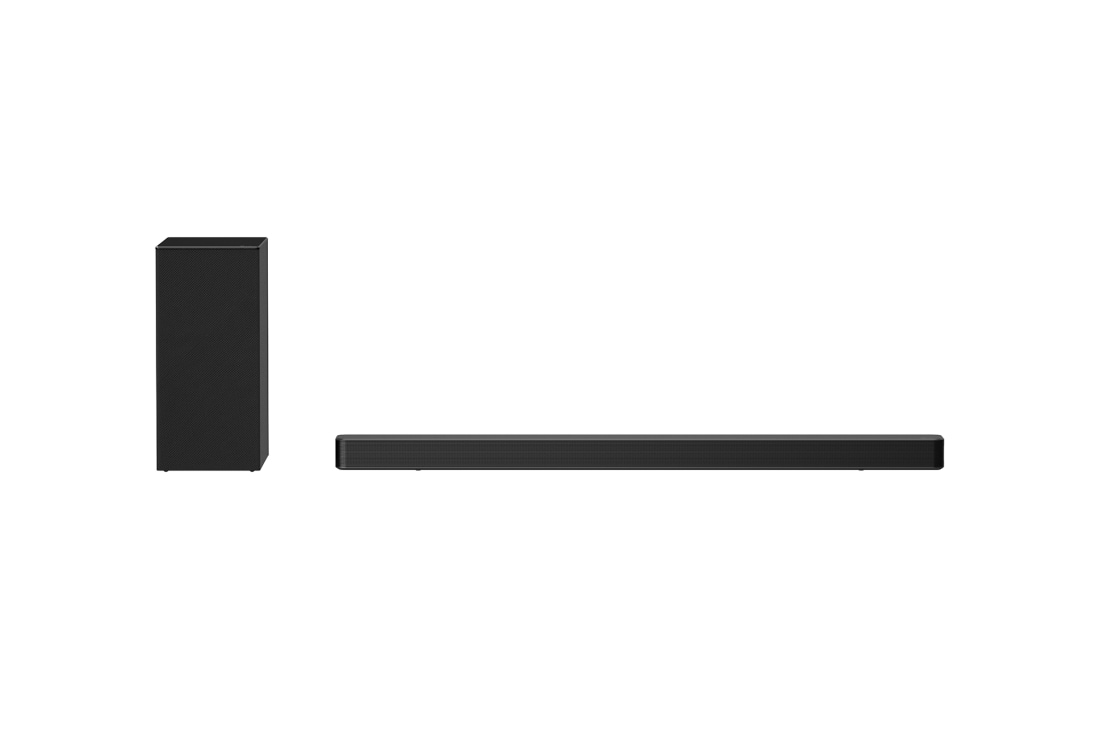 LG SN6Y 420W 3.1ch Hi-Res Sound Bar with DTS Virtual X & Bluetooth® Connectivity, front view with sub woofer, SN6Y