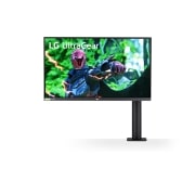 LG 27'' UltraGear QHD Nano IPS 1ms 144Hz HDR G-SYNC Compatibility Monitor with Ergo Stand, LG 27'' UltraGear QHD Nano IPS 1ms 144Hz HDR G-SYNC Compatibility Monitor with Ergo Stand, front view with the monitor arm on the right, 27GN880-B, 27GN880-B, thumbnail 1