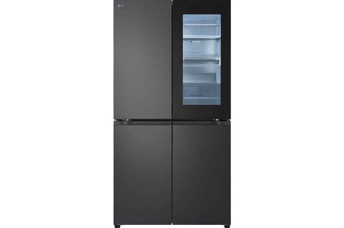 LG 601L French Door Fridge with InstaView in Matte Black Finish, Front view (InstaView on), GC-V24FFCHB