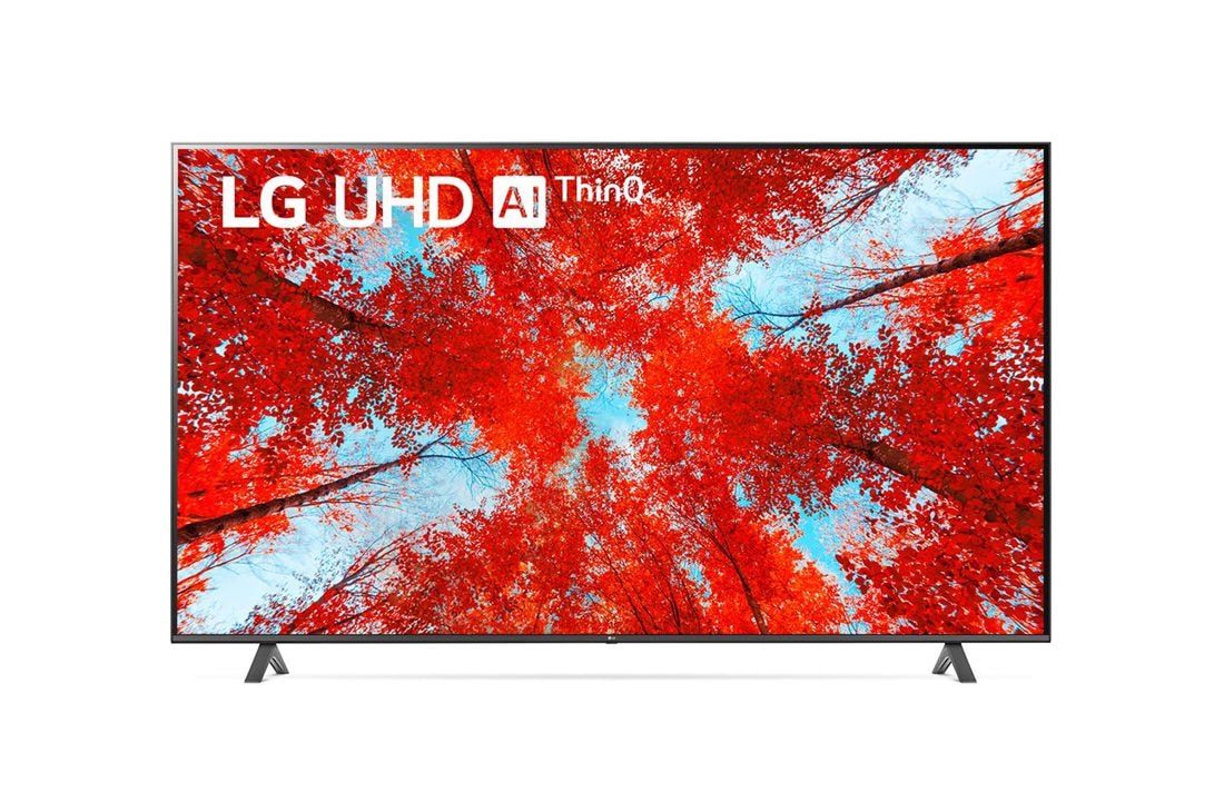 LG 86 inch UQ90 Series  4K Smart UHD TV with AI ThinQ® (2022), A front view of the LG UHD TV with infill image and product logo on, 86UQ9000PSD