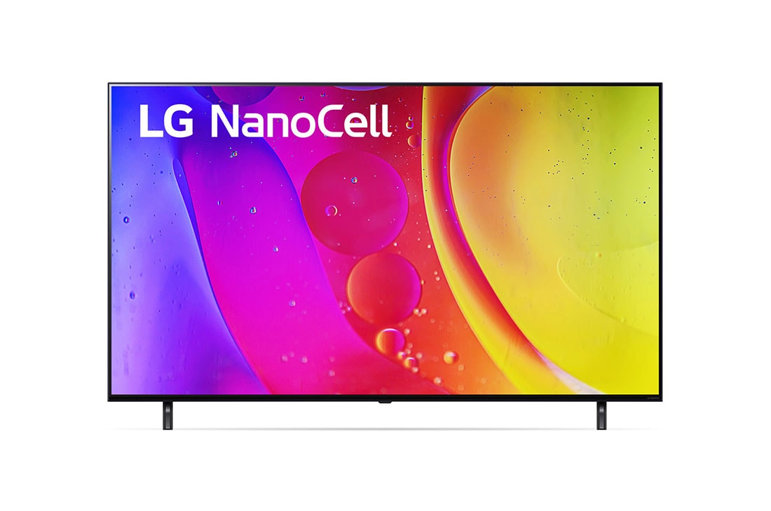 LG 55 inch NANO80 4K Smart NanoCell TV with AI ThinQ® (2022), A front view of the LG NanoCell TV, 55NANO80SQA