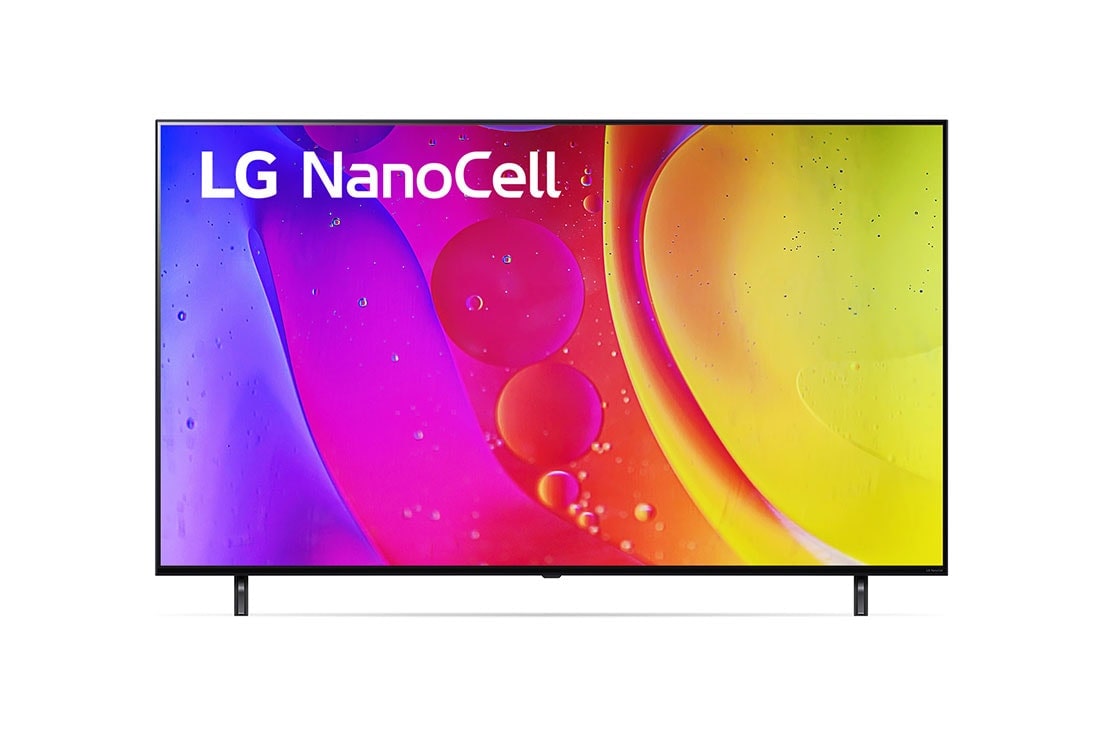 LG 75 inch NANO80 4K Smart NanoCell TV with AI ThinQ® (2022), A front view of the LG NanoCell TV, 75NANO80SQA