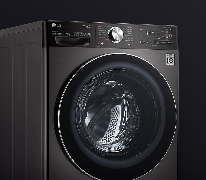 The image of the washing machine with the Tempered Glass Door clearly visible.