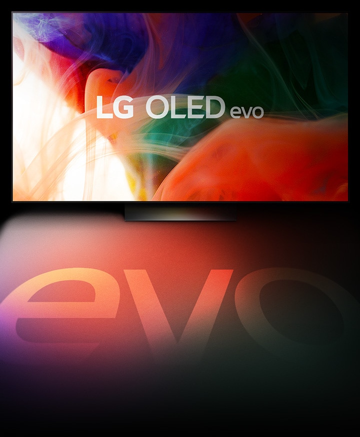 A colorful abstract image is shown on an LG OLED evo TV