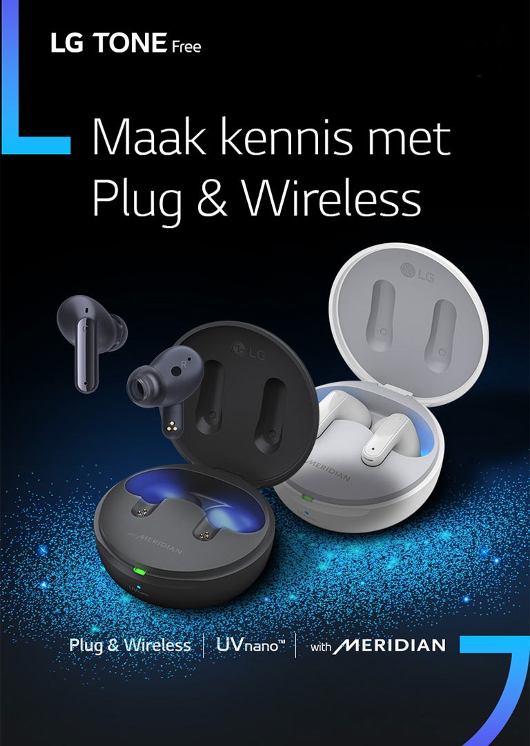 LG TONE free wireless en plug draadloze oordopjes in zwart en witte kleur met UVnano technologie