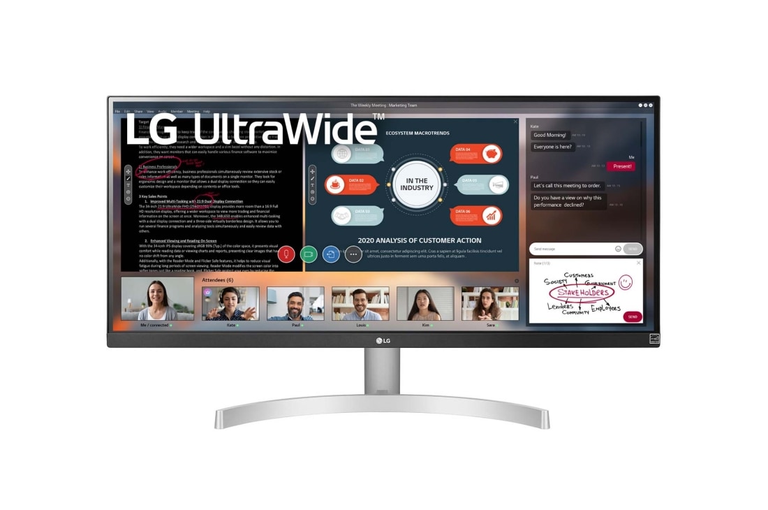 LG 34'' UltraWide™ Full HD (2560x1080) HDR IPS-monitor, Vooraanzicht, 34WN650-W