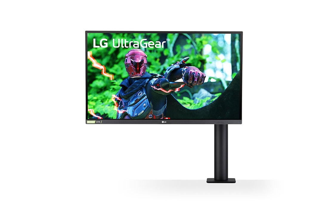 LG 27'' UltraGear™ Nano IPS 1ms (GtG) Ergo Gamingmonitor, vooraanzicht monitorarm aan de rechterkant, 27GN88A-B