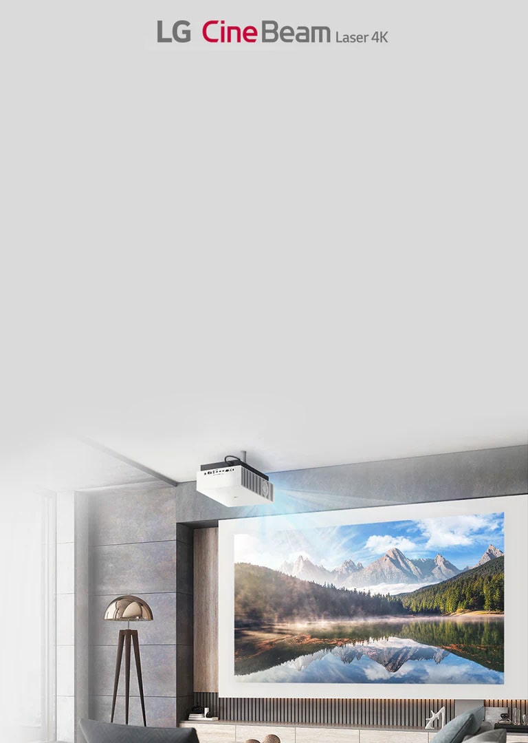 LG CineBeam HU810P wordt aan het plafond bevestigd. Het levendige en kleurrijke beeld van de projector.