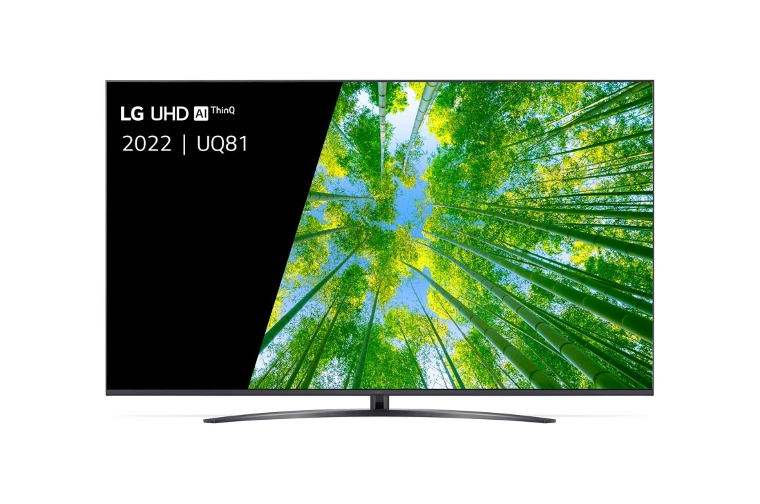 LG UHD 4K TV, Een vooraanzicht van de LG UHD TV met invulbeeld en productlogo op, 75UQ81006LB