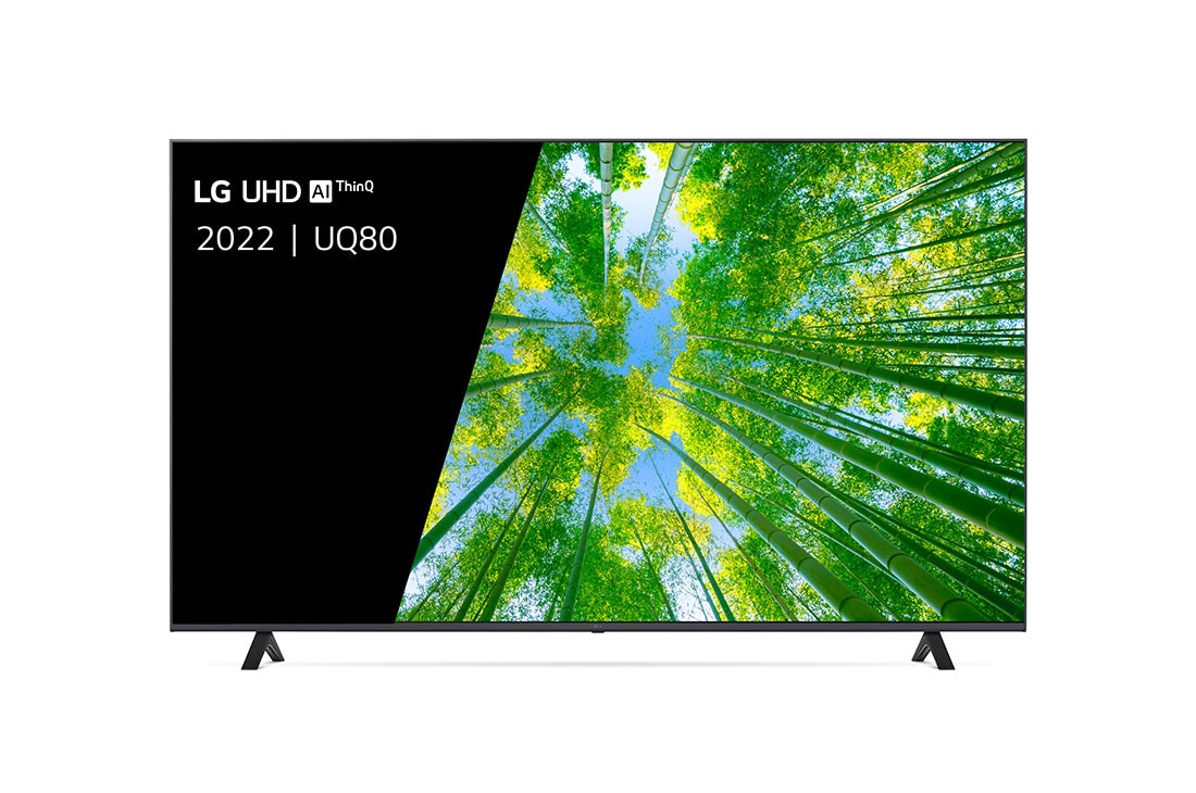 LG UHD 4K TV, Een vooraanzicht van de LG UHD TV met invulbeeld en productlogo op, 75UQ80006LB