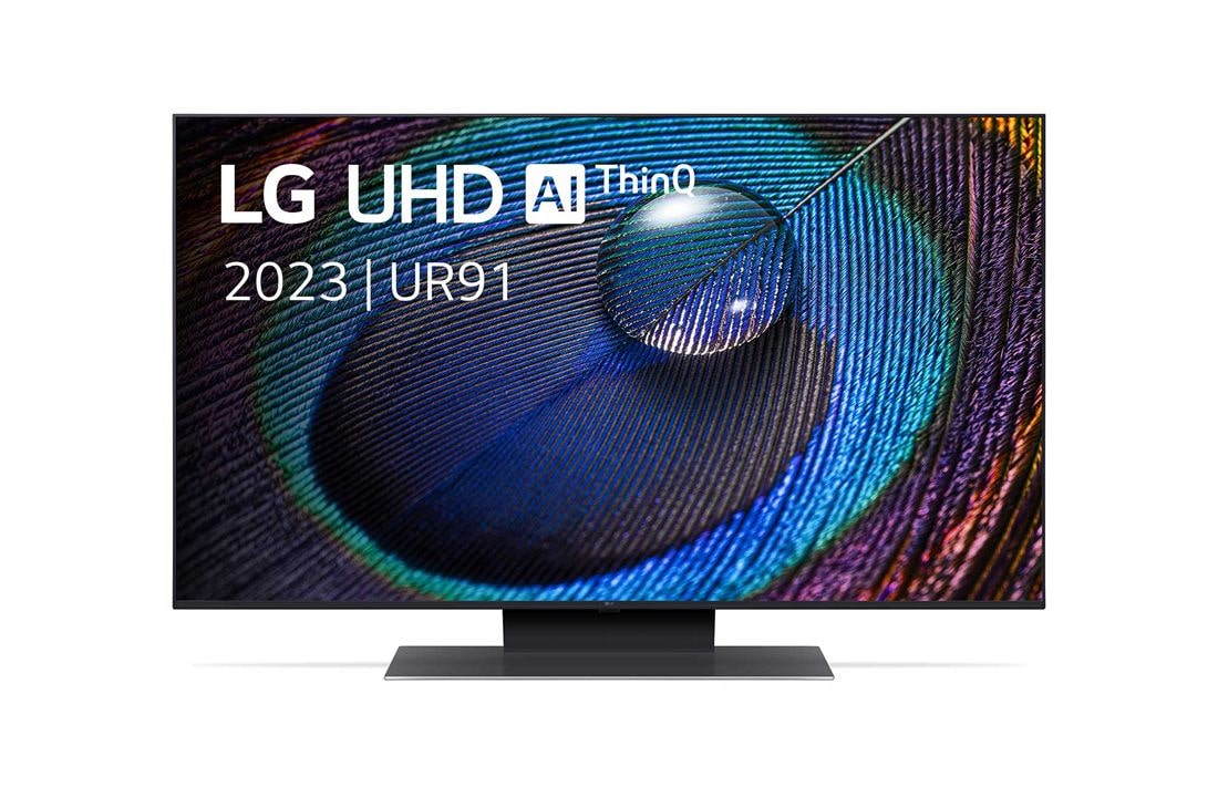 LG UHD UR91 43 inch 4K Smart TV, 2023, Vooraanzicht van de LG UHD TV, 43UR91006LA
