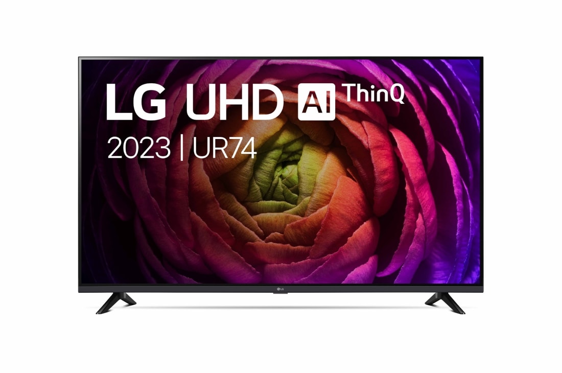 LG 55 inch LG LED UHD UR74 4K Smart TV - 55UR74006LB,  Vooraanzicht van de LG UHD TV, 55UR74006LB
