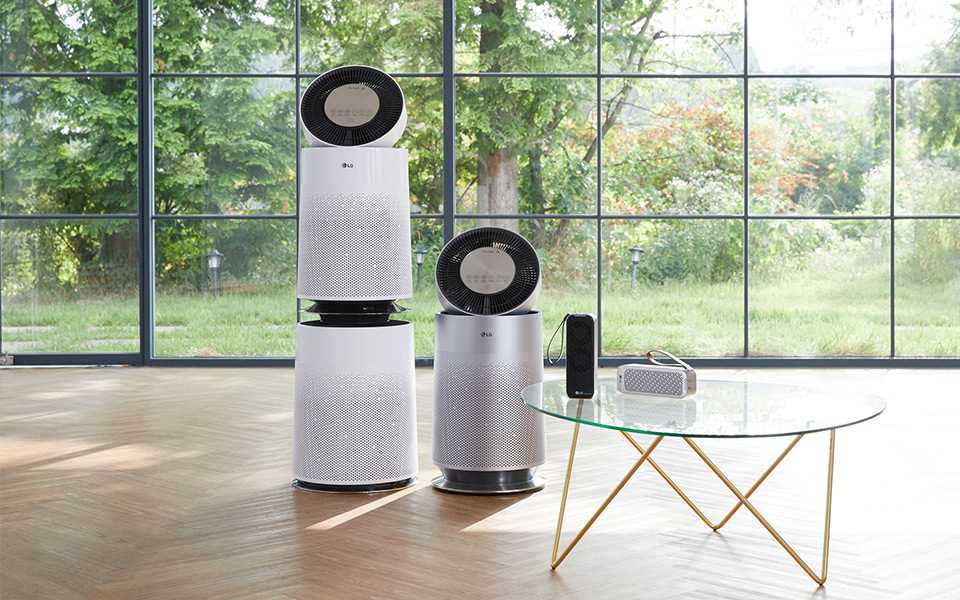 The LG PuriCare™ Air Purifier range on display in a home living space