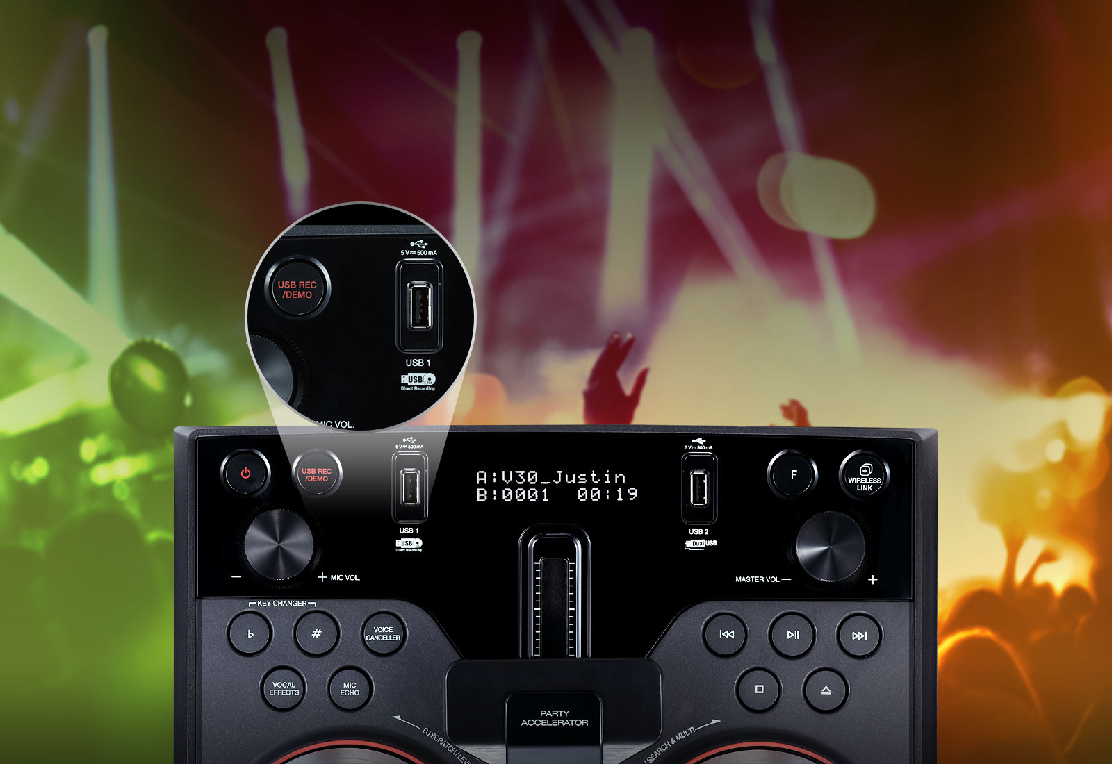 Dobbel USB med DJ-deling<br>1