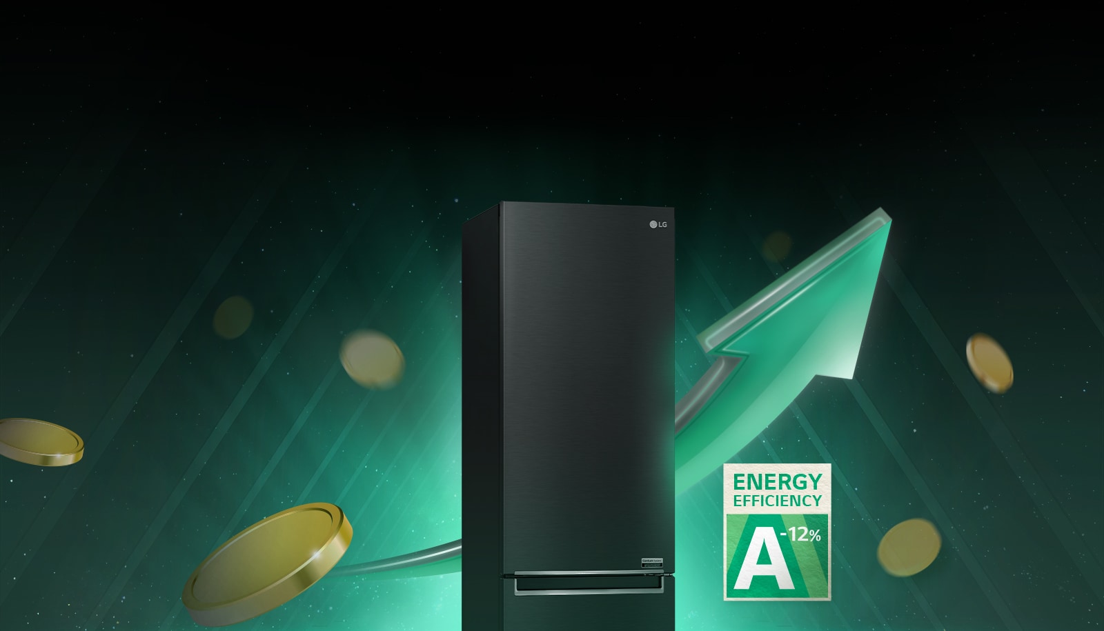 The refrigerator surround by increasing arrow and coins.