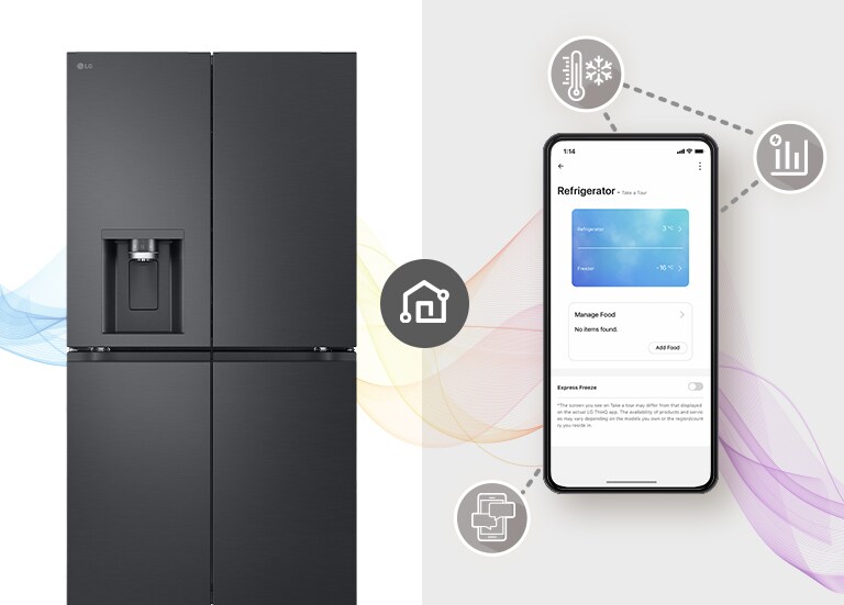 Det er en kvinne som sitter komfortabelt ved et bord langt unna og gjør jobben sin. Det er en AI-høyttaler på bordet. Mens hun blir igjen, blir veggene og InstaView kjøleskapet med svart glass plassert.