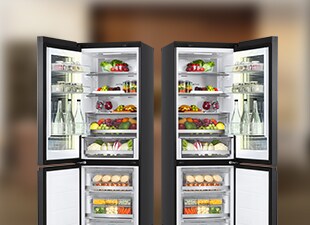 Bilde av kjøleskapsåpning til høyre og venstre.