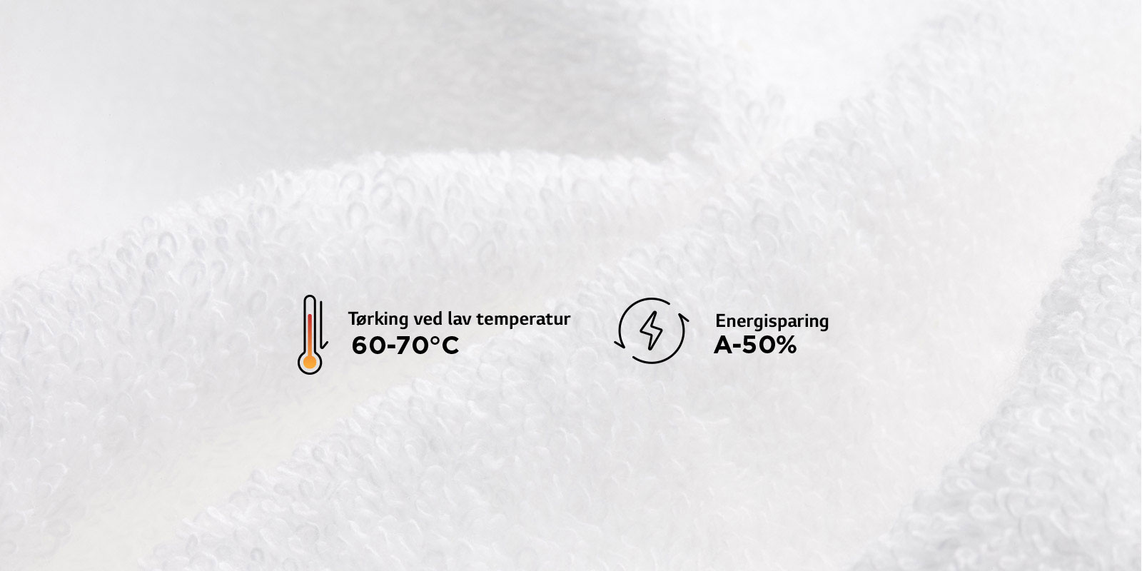 Det tørkede håndkleet vises som en nærbildet med viktige funksjoner i LG SIGNATURE Vask / tørk