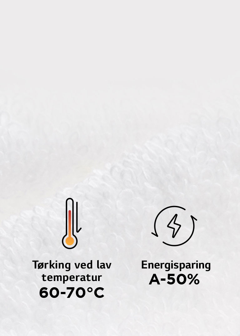 Det tørkede håndkleet vises som en nærbildet med viktige funksjoner i LG SIGNATURE Vask / tørk