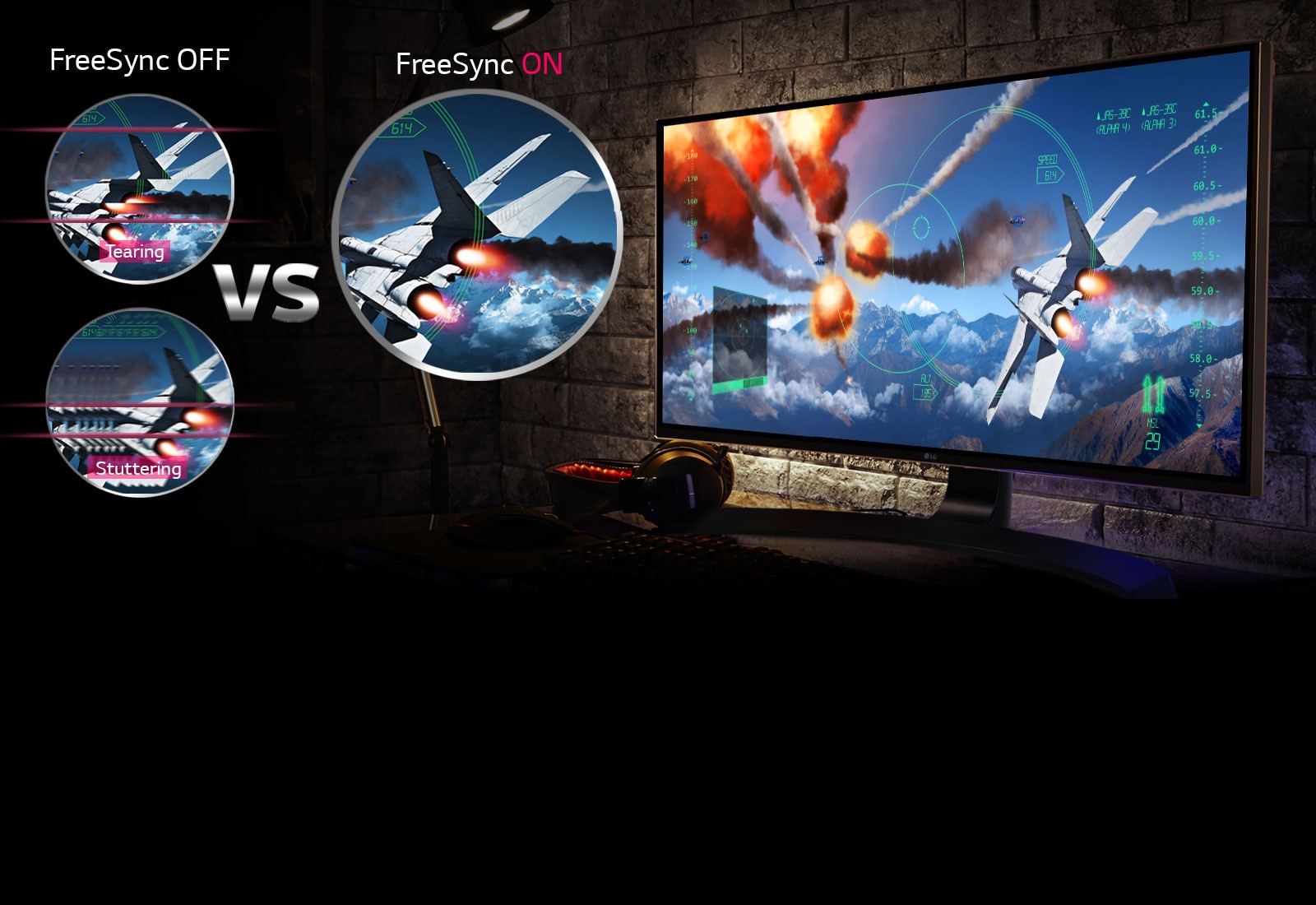 Tydelige, online spillscener med FreeSync<br>1