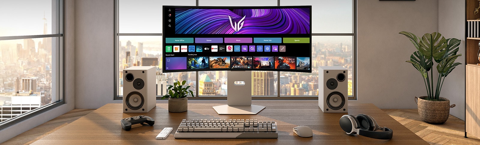 Visning forfra av UltraGear™ 34GX90SA spilleskjerm.