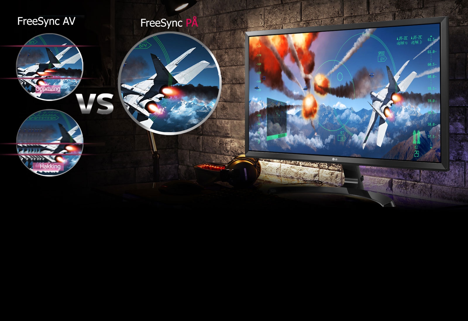 Tydelige, online spillscener med FreeSync<br>1