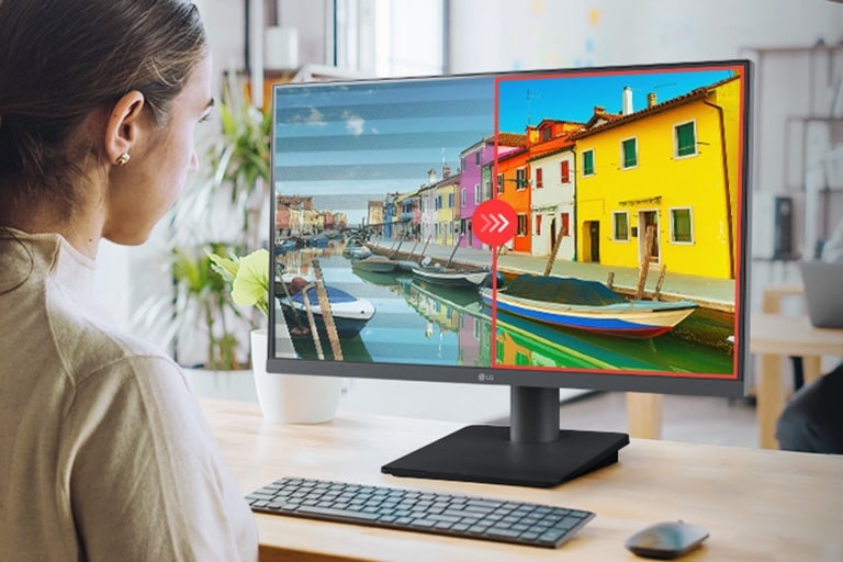 Sammenligningsbilde av høyre side hvor flimmersikring brukes og venstre side uten at flimmersikring brukes.