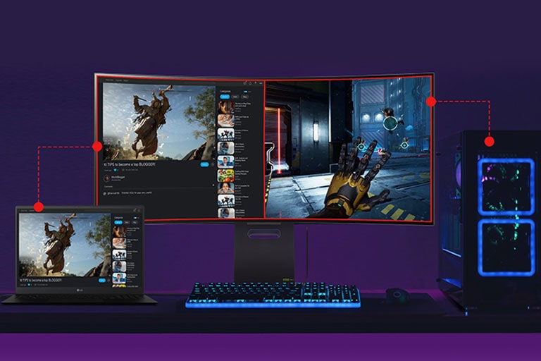 Den delte skjermen hver fra bærbar PC og PC.