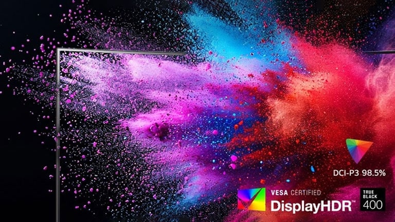 Realistiske detaljer om DisplayHDR True Black 400 og DCI-P3 98,5 %.