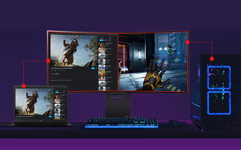 Den delte skjermen hver fra bærbar PC og PC.