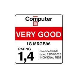 Dette er et 2026 Computer Bild VELDIG BRA-merke for MRGB96-TV-en.