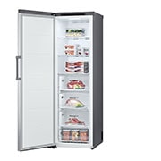 LG 324L Frittstående fryseskap (Shiny Steel) - Energiklasse E, Total No Frost, Express Freeze, Høyre side, åpent med mat, GFT41PZGSZ, thumbnail 12