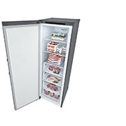 LG 324L Frittstående fryseskap (Shiny Steel) - Energiklasse E, Total No Frost, Express Freeze, Fra øverst til høyre, åpent med mat, GFT41PZGSZ, thumbnail 14