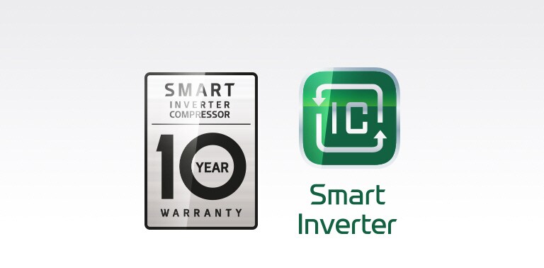 Smart Inverter Compressor 10 Year Warranty-ikonet ved siden av Smart Inverter Compressor-ikonet.