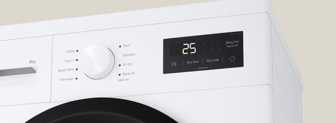 Nærbilde av tørketrommelknappen og displayet