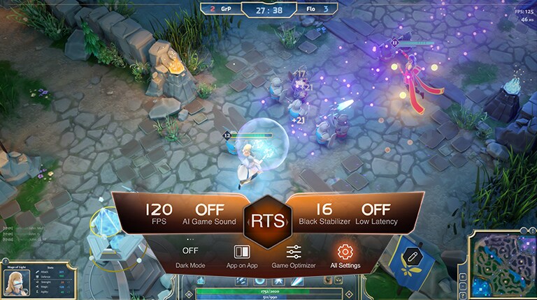 Bilde som viser innstillinger og spillpanelet mens et spill kjører.