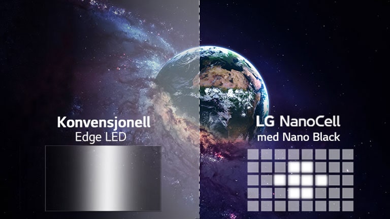 Sammenligning av bildekvalitet mellom tradisjonell og Full Array Dimming med et bilde av jorden