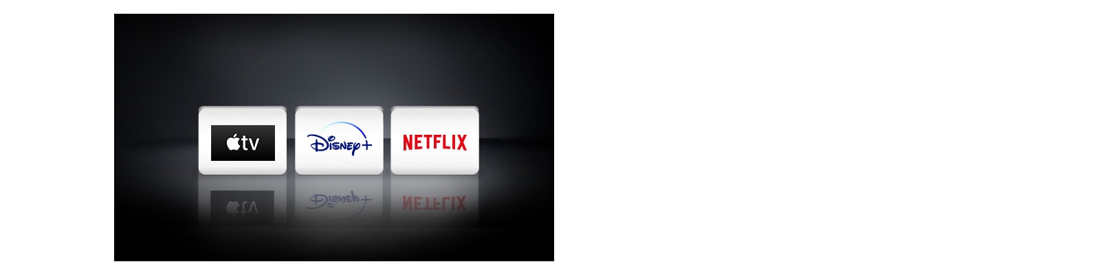 Apple TV-logoen, Disney+-logoen og Netflix-logoen er ordnet vannrett mot den svarte bakgrunnen.
