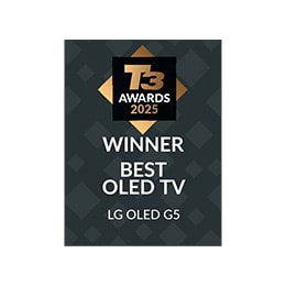 T3 Awards 2025-logo med teksten: «VINNER AV BESTE OLED TV LG OLED G5».